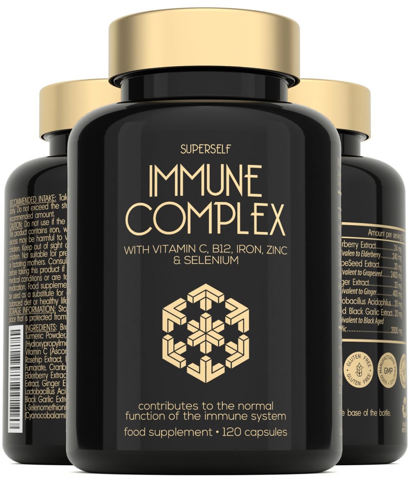 Immune System Booster - Immune Support & Recovery Complex - Vitamin C, Zinc, Selenium, Elderberry, Probiotics - Immune System Vitamins for Adults - 120 Capsules - Vegan Immunity Booster Supplement